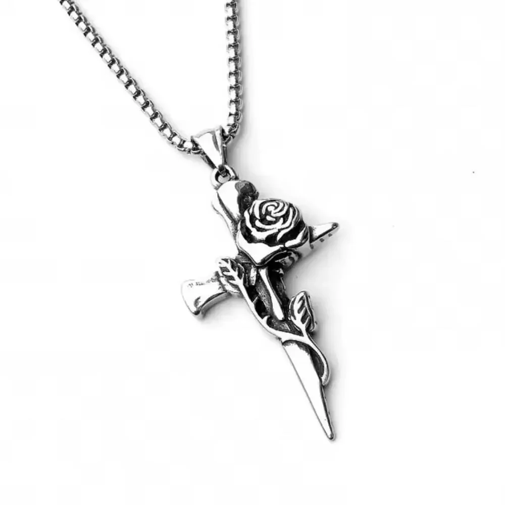 Crucifix Cross Necklace with Rose & Thorn Nails – Christian Catholic Gift